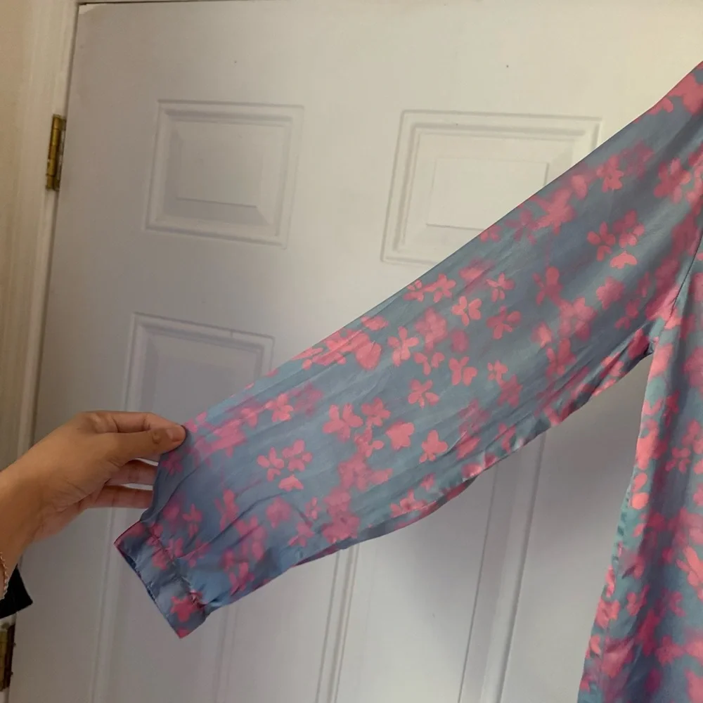 PRIMROSE PARK LONDON pink blue‎ watercolor floral popover long sleeve blouse
